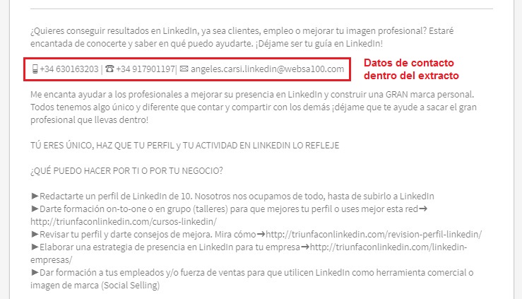 Nuevos contactos LinkedIn: Datos de contacto dentro del extracto