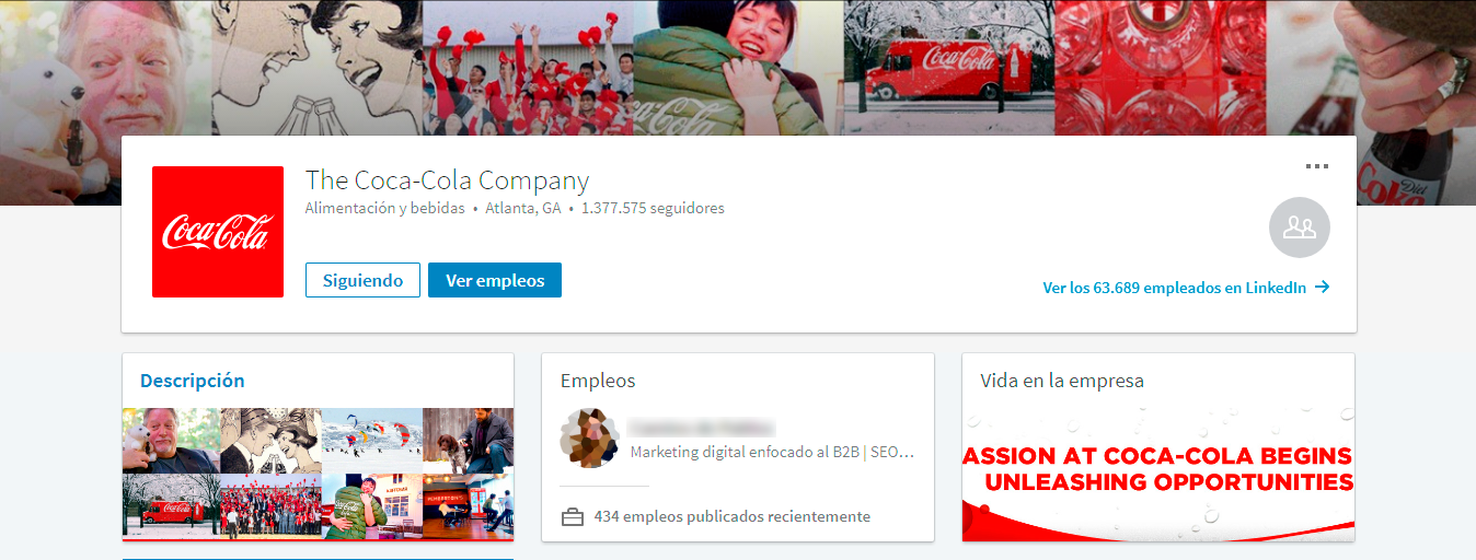 Ejemplo empresa en LinkedIn: Coca Cola