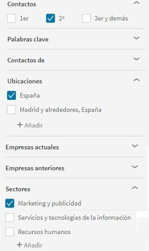 Red LinkedIn: Filtrar personas por
