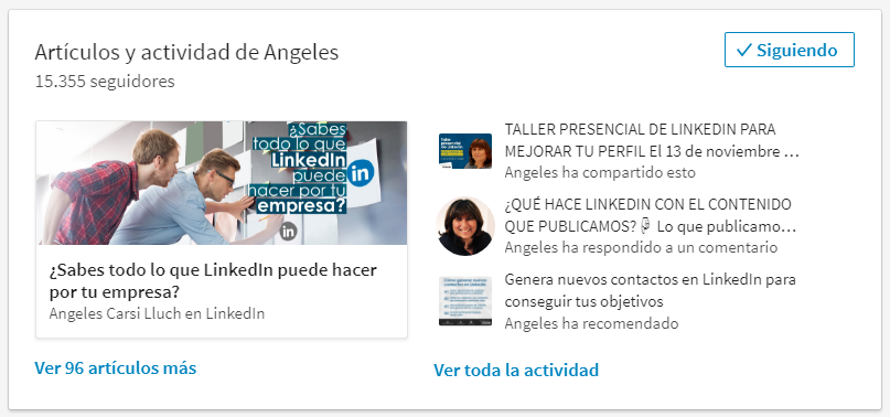 Actividad pública en LinkedIn: Sección "Actividad de"
