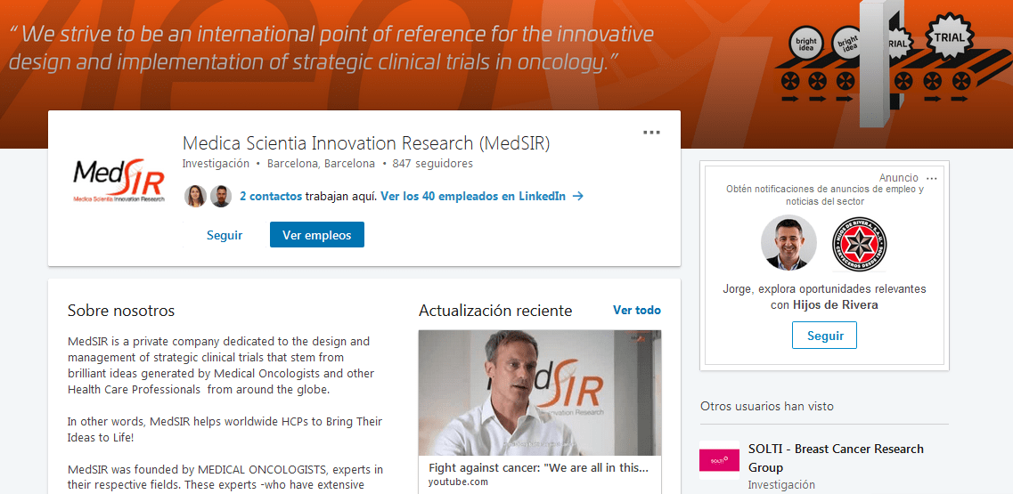 crear una página de empresa en LinkedIn: ejemplo