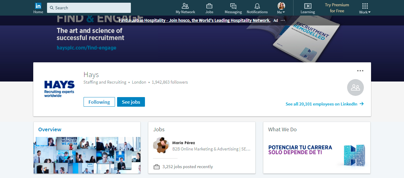 Listado de empresas páginas LinkedIn: HAYS