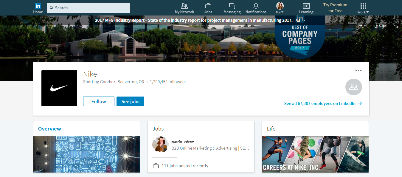Listado de empresas páginas LinkedIn: NIKE