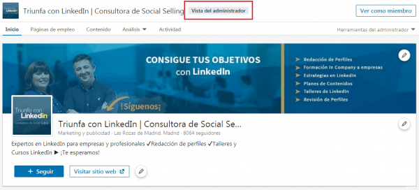 LinkedIn Analytics - Página LinkedIn, Vista del Administrador