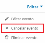 Cómo crear un evento en LinkedIn - Opción Cancelar evento